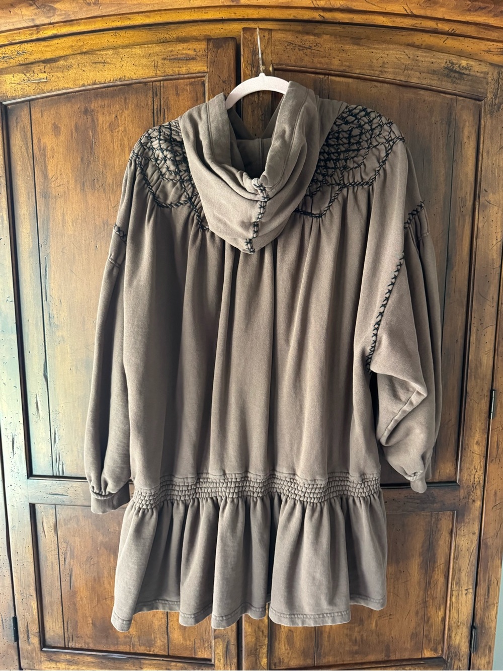 Free People Marty Smocked Hooded Mini Dress Size Large - Picture 10 of 11